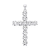 A sterling silver cross pendant with claw-set cubic zirconia is displayed against a plain white background.
