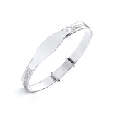 Sterling Silver Expanding Baby Bangle - Celtic Knot Pattern & Cubic Zirconia ID Plate