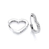 Silversmiths 16mm sterling silver huggie hoops with cubic zirconia heart design on a white background.