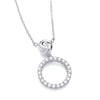 Sterling silver necklace featuring an infinity love knot circle design with cubic zirconia accents.