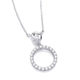 Sterling silver necklace featuring an infinity love knot circle design with cubic zirconia accents.