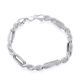 A men’s 6.5mm vintage rope and patterned link bracelet in sterling silver with a lobster clasp is displayed.