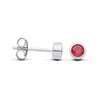 Silversmiths sterling silver stud earrings with simulated garnet, displayed front and side on a white background.