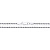 A 2mm sterling silver diamond cut rope chain necklace with a lobster clasp is displayed on a white background.