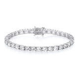 Sterling silver tennis bracelet with 5mm round cubic zirconia stones and a secure clasp closure.