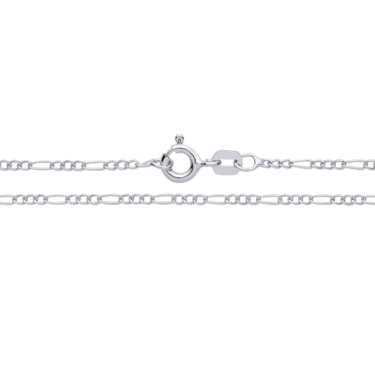This is a Silversmiths 1.5mm sterling silver Figaro chain necklace with a spring ring clasp and a rectangular tag.