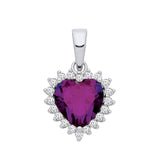 Sterling silver heart pendant with simulated amethyst and cubic zirconia accents in a polished silver setting.