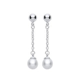 Silversmiths sterling silver earrings feature freshwater pearls on chain drops, displayed against a white background.