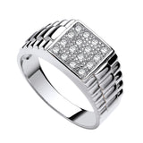Silversmiths Men’s Sterling Silver signet ring with pavé CZ rounds arranged in a grid pattern.