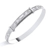 Sterling silver expanding ladies bangle with a Claddagh motif and detailed Celtic-style engravings.