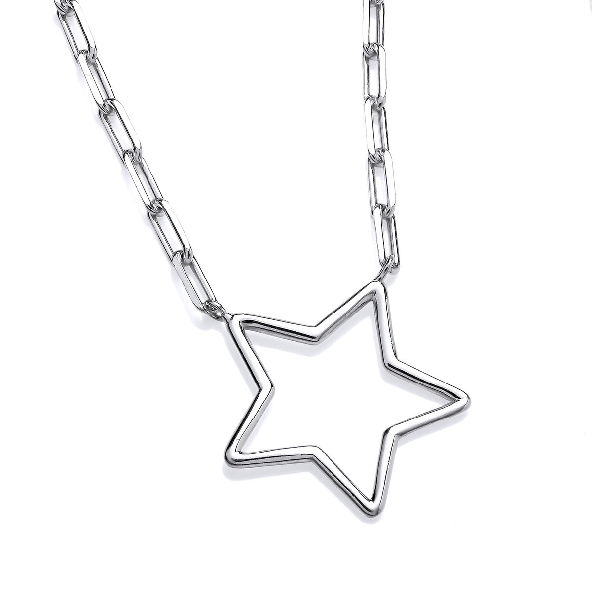 Sterling silver paperclip chain by Silversmiths featuring an open star pendant.