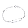 Sterling silver baby ID bracelet by Silversmiths with a 23mm engravable plate on a white background.