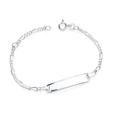 Sterling silver baby ID bracelet by Silversmiths with a 23mm engravable plate on a white background.