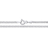 A 1.9mm sterling silver flat curb chain necklace with a round clasp is shown on a bright white background.