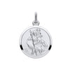 Silversmiths sterling silver 18mm St Christopher pendant with engraved figure, child, staff, and detailed border.