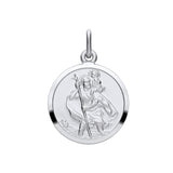 Silversmiths sterling silver 18mm St Christopher pendant with engraved figure, child, staff, and detailed border.