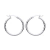 25mm sterling silver diamond cut twist hoop earrings with latch backs, shown on a plain white background.