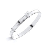 Sterling Silver Expanding Baby Bangle With Beaded Edge & Cubic Zirconia Heart