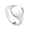 Sterling silver oval signet ring by Silversmiths, 14mm by 13.5mm, with a smooth polished band and top.