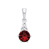 Sterling silver pendant with a simulated ruby in a four-prong setting and a Celtic Trinity knot design.