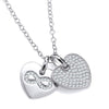 Sterling silver necklace by Silversmiths with a double heart infinity pendant, cubic zirconia accents, and a smooth charm.