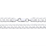 A 7mm sterling silver flat curb chain necklace with a lobster clasp shown close up on a white background.