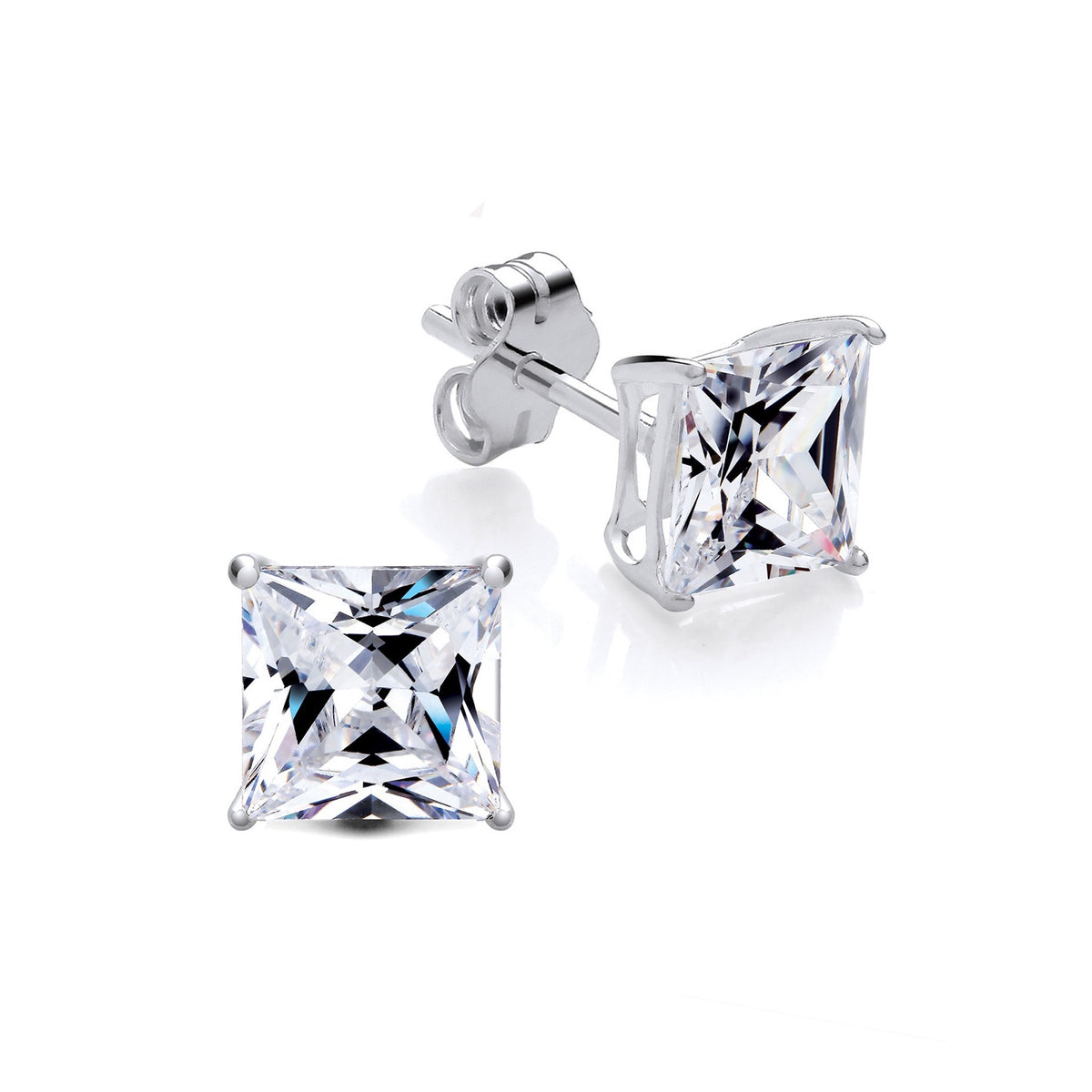 Silversmiths 6mm sterling silver studs with princess-cut cubic zirconia.