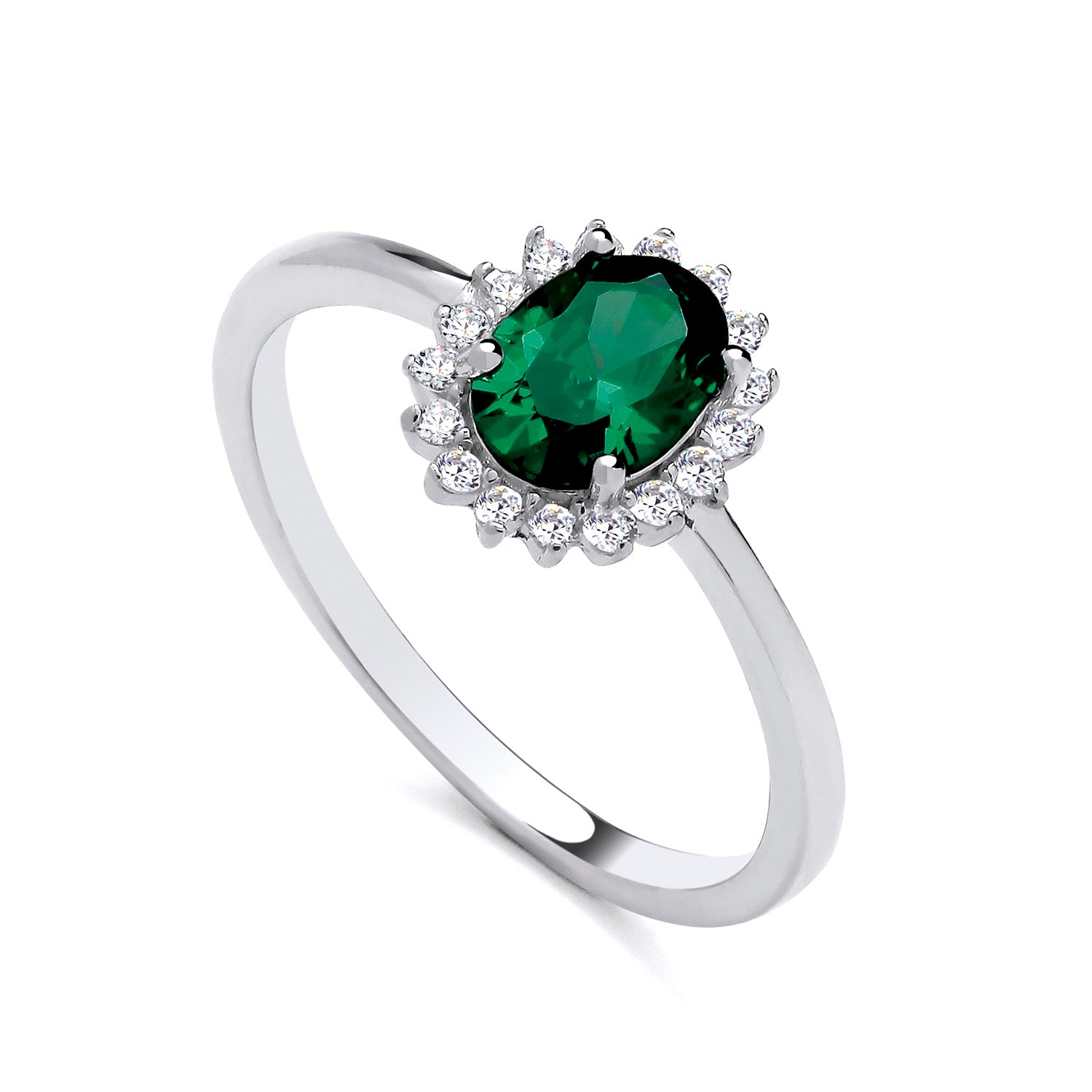 Sterling Silver Simulated Emerald and Cubic Zirconia Cluster Ring