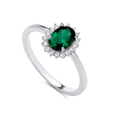 Sterling Silver Simulated Emerald and Cubic Zirconia Cluster Ring