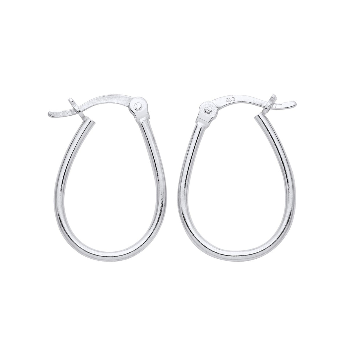 Silversmiths Sterling Silver plain oval hoop earrings, 20.5mm, with secure latch-back closures.
