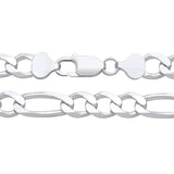 A Silversmiths 8.2mm sterling silver Figaro chain necklace with lobster clasp is displayed on a white background.