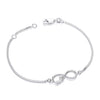 Sterling silver infinity station bracelet by Silversmiths with a lobster clasp, shown on a white background.
