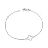 Silversmiths Sterling Silver bracelet featuring a mother of pearl four-leaf clover charm.