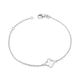 Silversmiths Sterling Silver bracelet featuring a mother of pearl four-leaf clover charm.