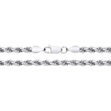 A 4mm sterling silver diamond cut rope chain necklace by Silversmiths with a lobster clasp on a white background.