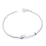 Sterling silver children’s heart ID bracelet, 16-18cm, with heart cutout and lobster clasp, displayed on a white background.