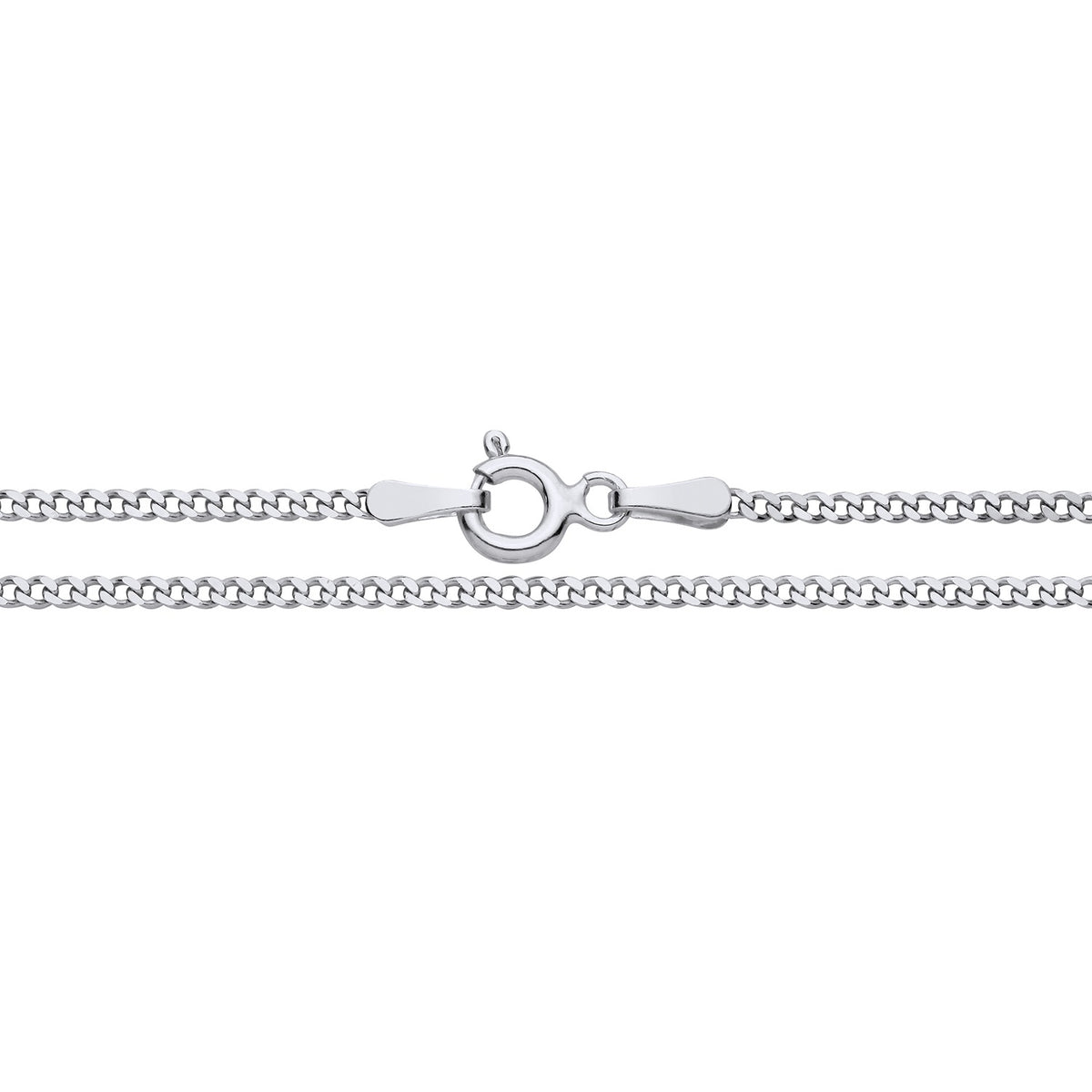 A 1.4mm sterling silver flat curb chain necklace with a spring ring clasp is displayed on a white background.