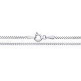 A 1.4mm sterling silver flat curb chain necklace with a spring ring clasp is displayed on a white background.