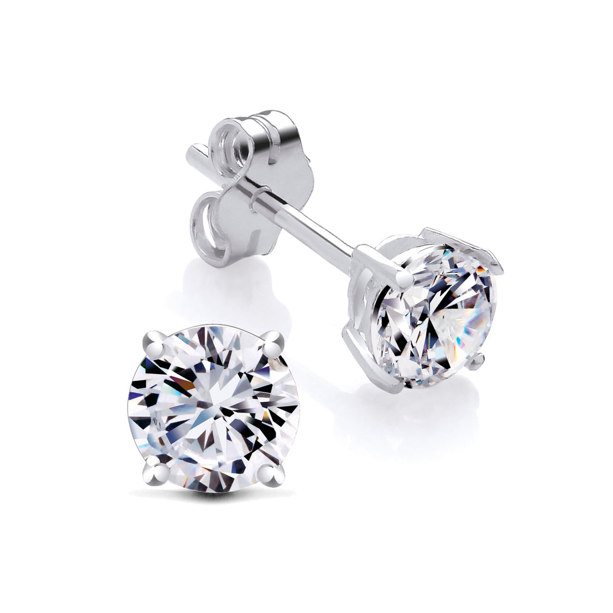 Silversmiths sterling silver stud earrings with 5mm round cubic zirconia stones in a classic setting.