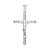 Sterling silver crucifix pendant with Jesus figure on a polished, textured cross and a loop for chaining.
