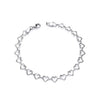 A sterling silver diamond cut heart link bracelet with a lobster clasp is displayed on a plain white background.