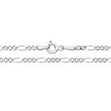 A 2.5mm sterling silver Figaro chain necklace with an open lobster clasp is displayed on a white background.
