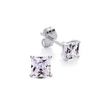 Sterling silver stud earrings with 4mm princess-cut cubic zirconia from Silversmiths.