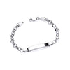 A polished sterling silver children’s ID Belcher bracelet by Silversmiths, displayed on a white background.