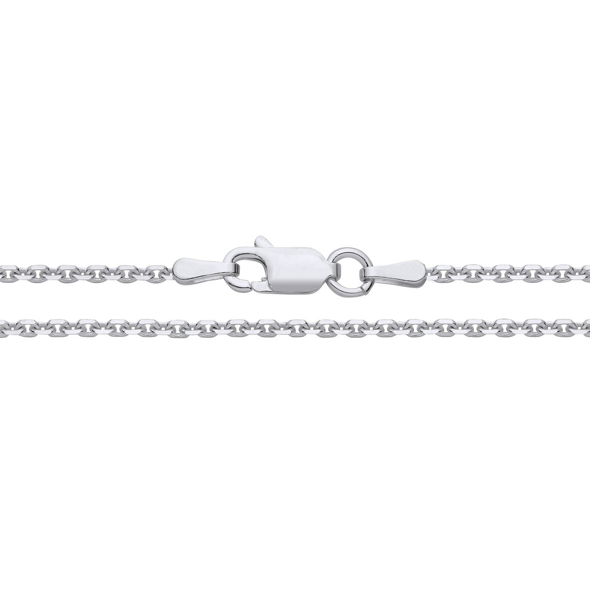 Silversmiths 1.7mm sterling silver rolo chain necklace with visible lobster clasp on a white background.