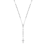 Silversmiths Sterling Silver 28″ rosary necklace with bead stations, a medallion, and a cross pendant.