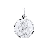Sterling silver 16mm St Christopher pendant by Silversmiths with a diamond cut border and engraved design.