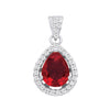 Sterling silver pendant featuring a pear-cut simulated ruby and cubic zirconia accents by Silversmiths.