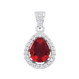 Sterling silver pendant featuring a pear-cut simulated ruby and cubic zirconia accents by Silversmiths.