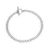 A Silversmiths Sterling Silver 4mm T-Bar Belcher Bracelet with round links displayed in a circle on a white background.